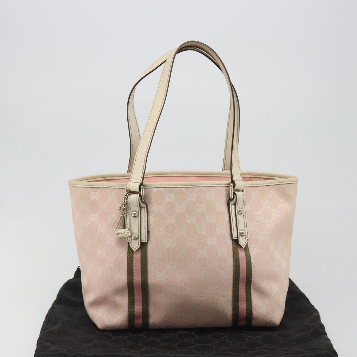 GUCCI GG Canvas Sherry Line Tote Bag Pink Gold 137396 Auth mr2550A