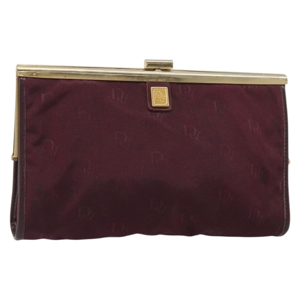 Christian Dior Clutch Bag Canvas Bordeaux Gold Auth mr2551