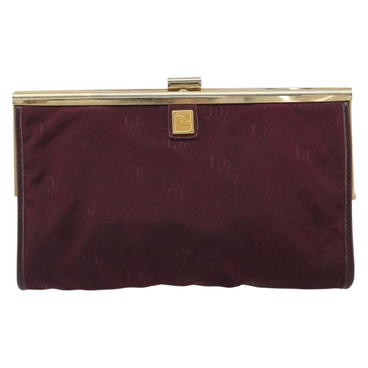 Christian Dior Clutch Bag Canvas Bordeaux Gold Auth mr2551