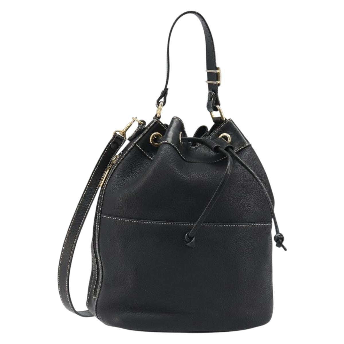 Burberrys Nova Check Shoulder Bag Leather 2way Black Gold Auth mr2552A
