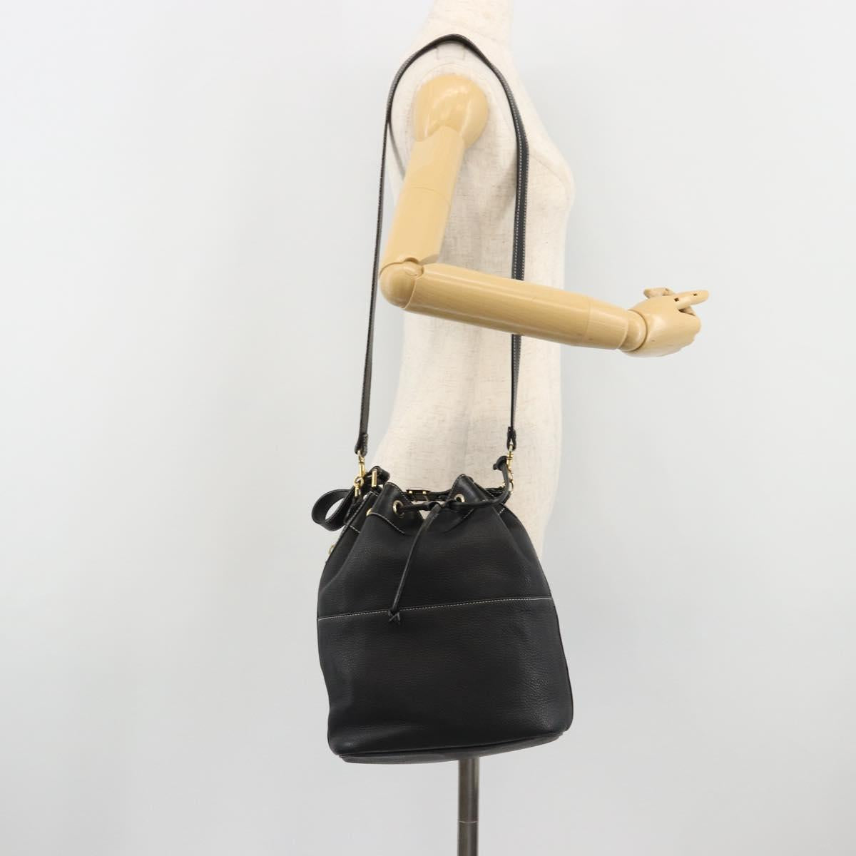 Burberrys Nova Check Shoulder Bag Leather 2way Black Gold Auth mr2552A