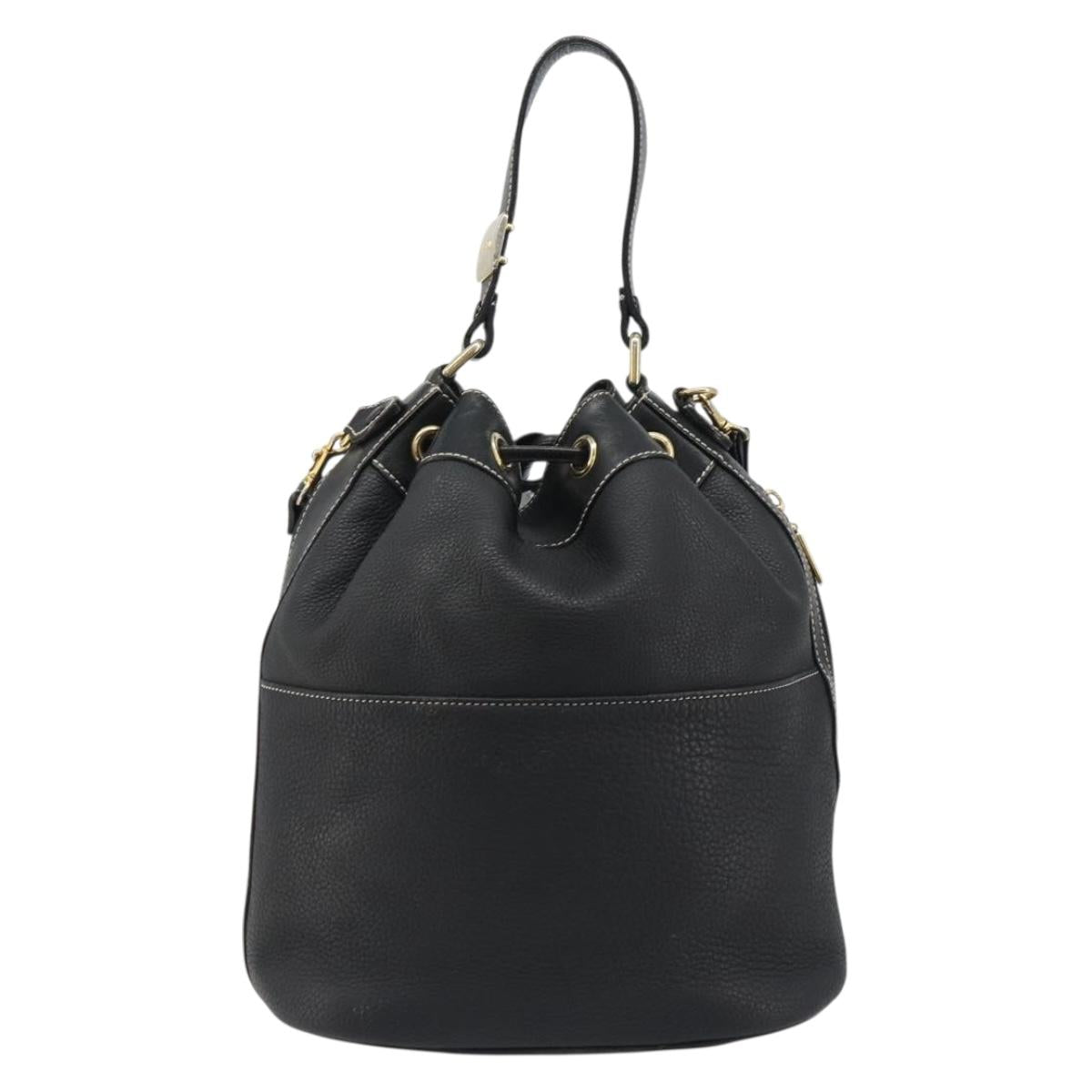 Burberrys Nova Check Shoulder Bag Leather 2way Black Gold Auth mr2552A