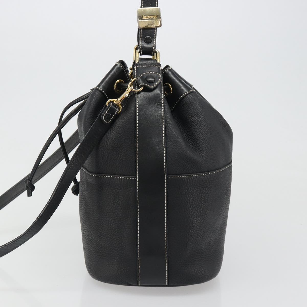 Burberrys Nova Check Shoulder Bag Leather 2way Black Gold Auth mr2552A
