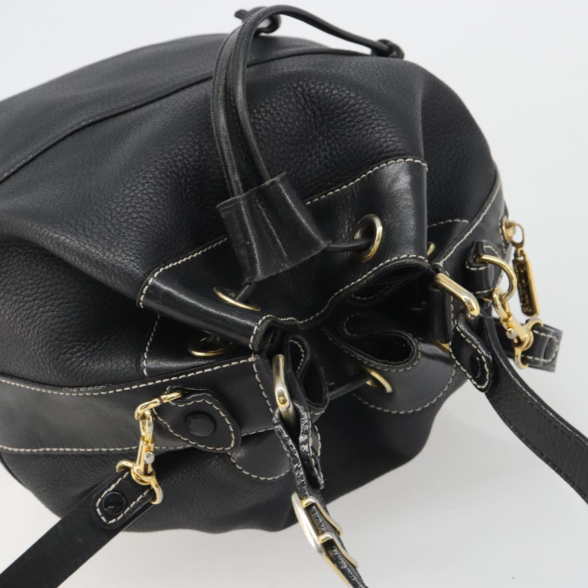Burberrys Nova Check Shoulder Bag Leather 2way Black Gold Auth mr2552A