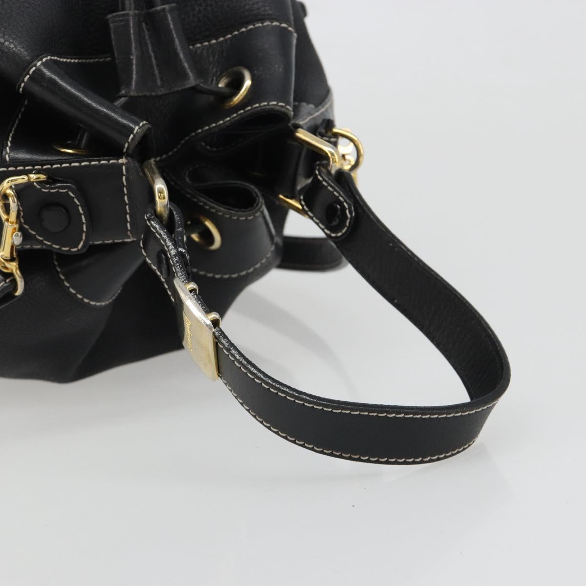 Burberrys Nova Check Shoulder Bag Leather 2way Black Gold Auth mr2552A