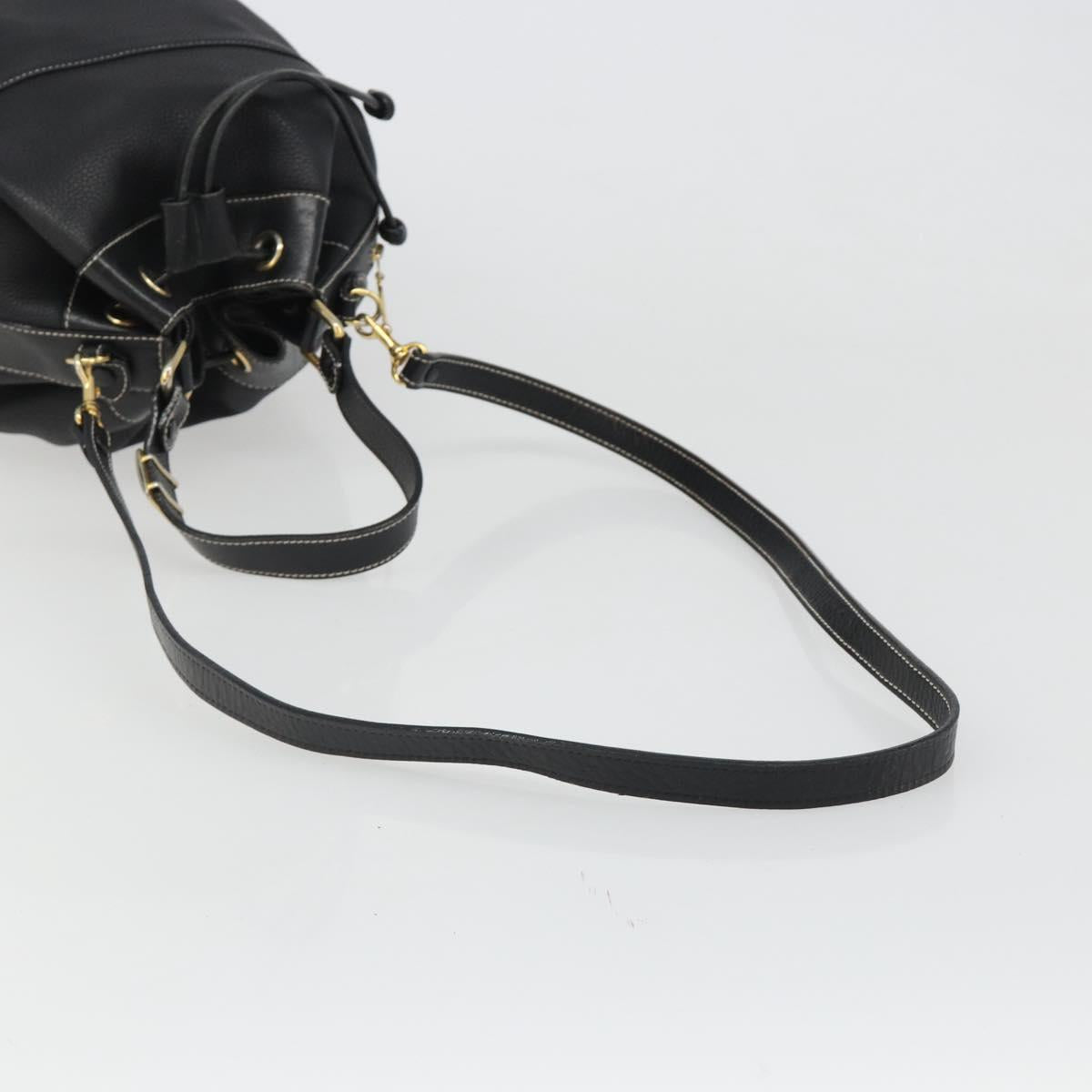Burberrys Nova Check Shoulder Bag Leather 2way Black Gold Auth mr2552A
