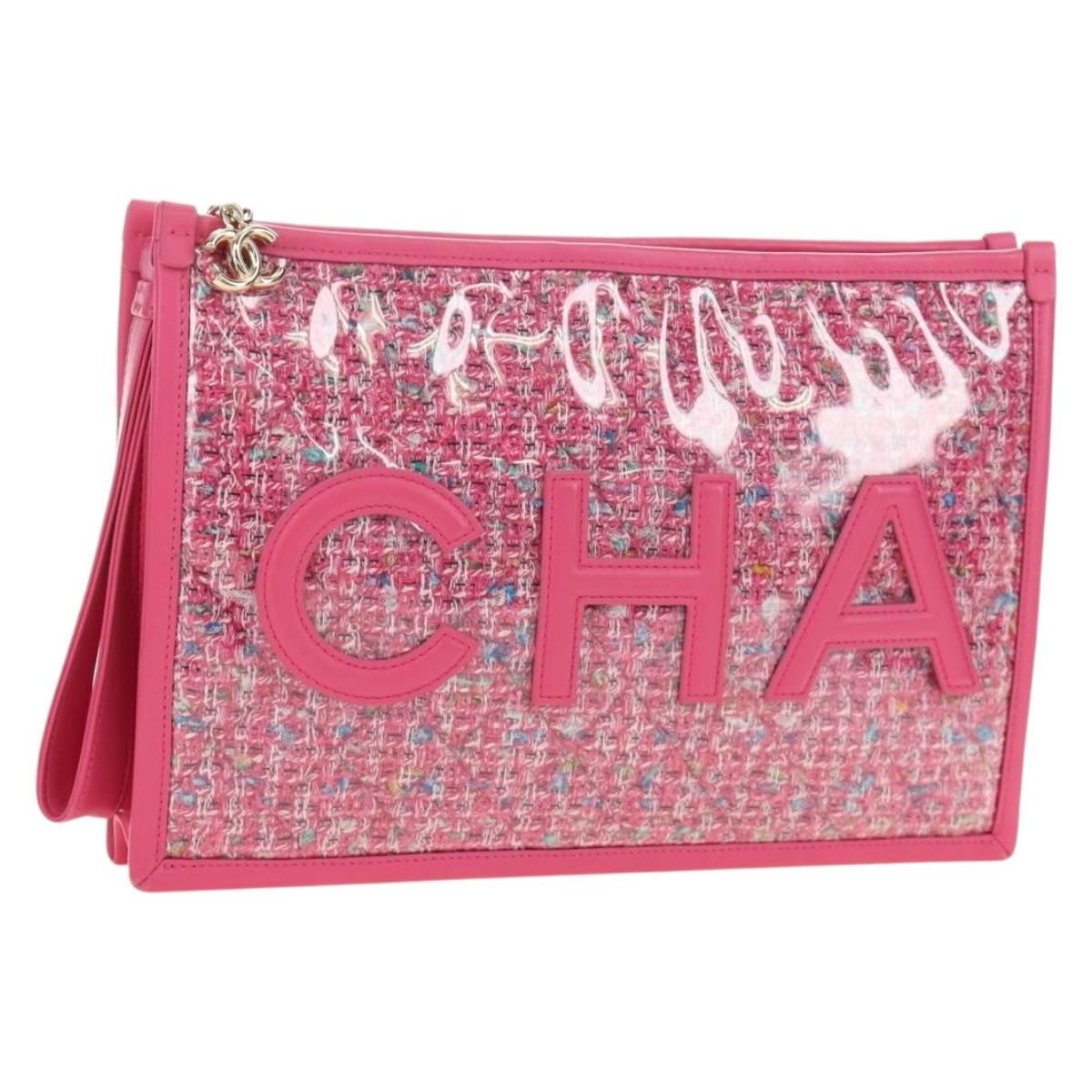 CHANEL Clutch Bag Leather Pink Gold CC Auth mr2553V