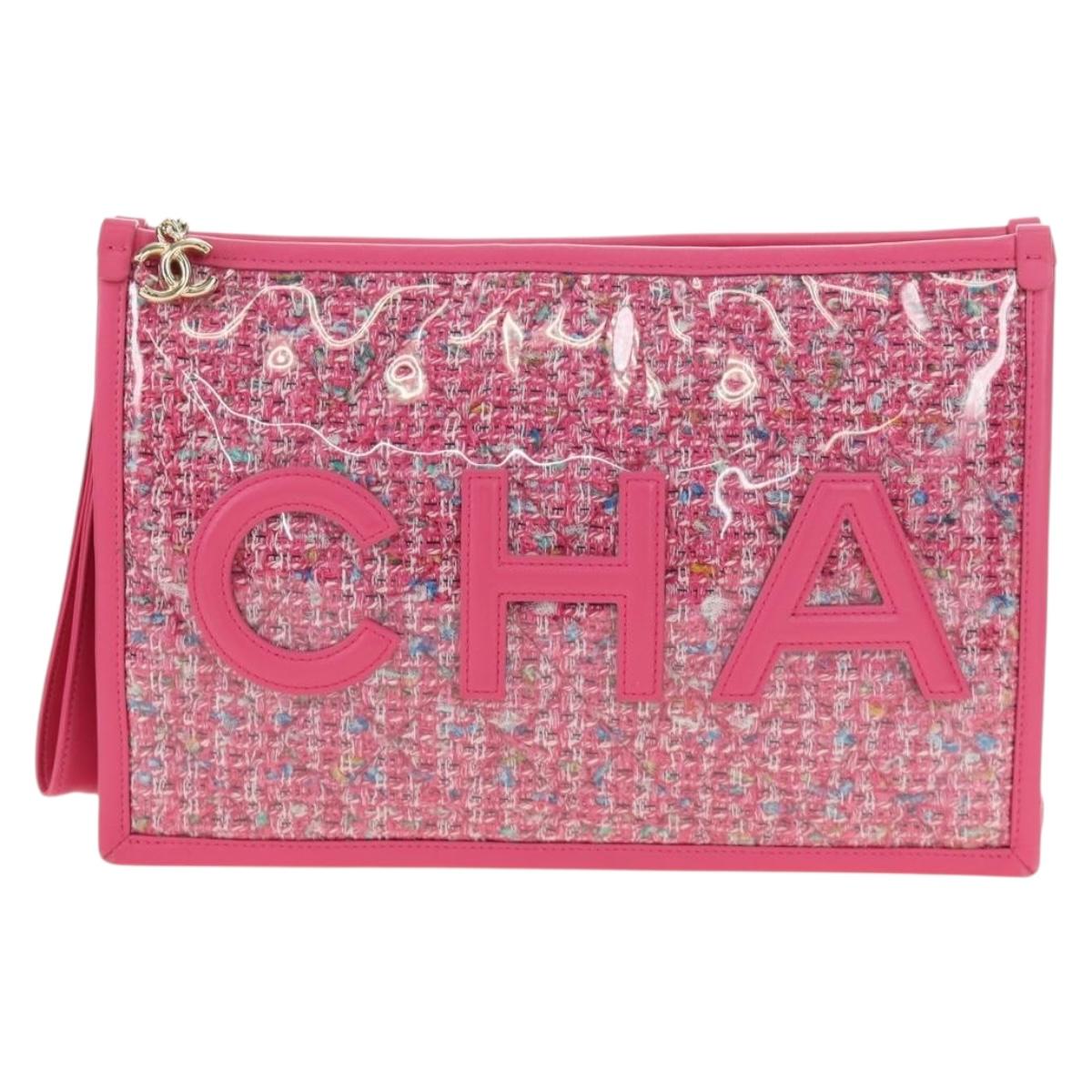 CHANEL Clutch Bag Leather Pink Gold CC Auth mr2553V