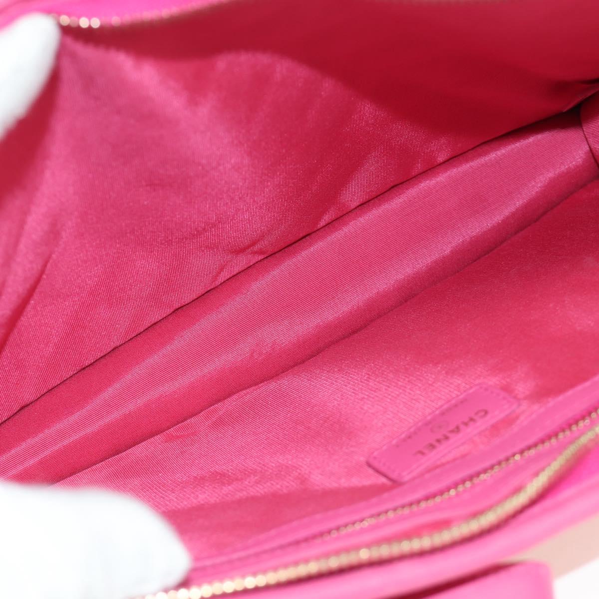 CHANEL Clutch Bag Leather Pink Gold CC Auth mr2553V