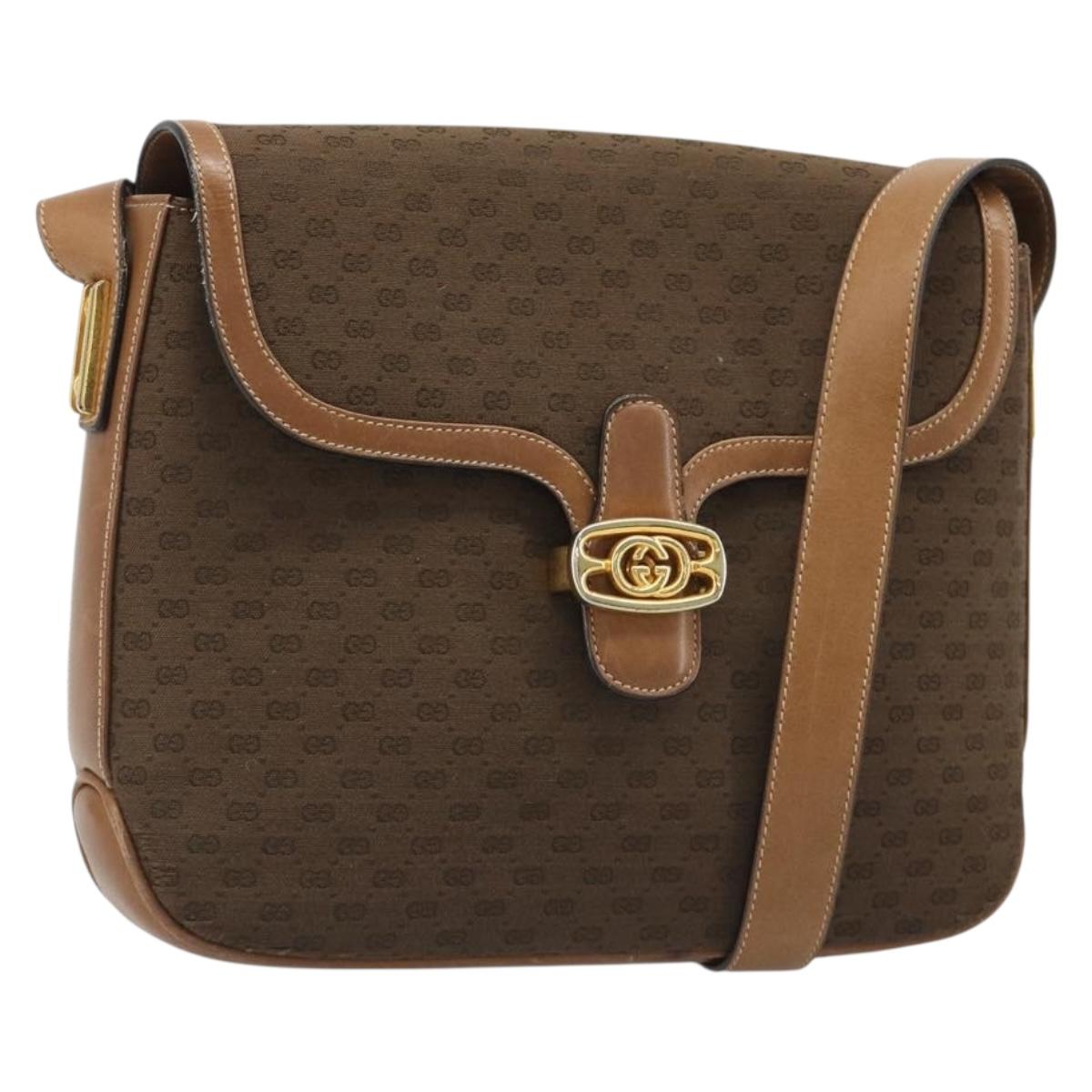 GUCCI Micro GG Supreme Shoulder Bag PVC Brown Gold Auth mr2554A