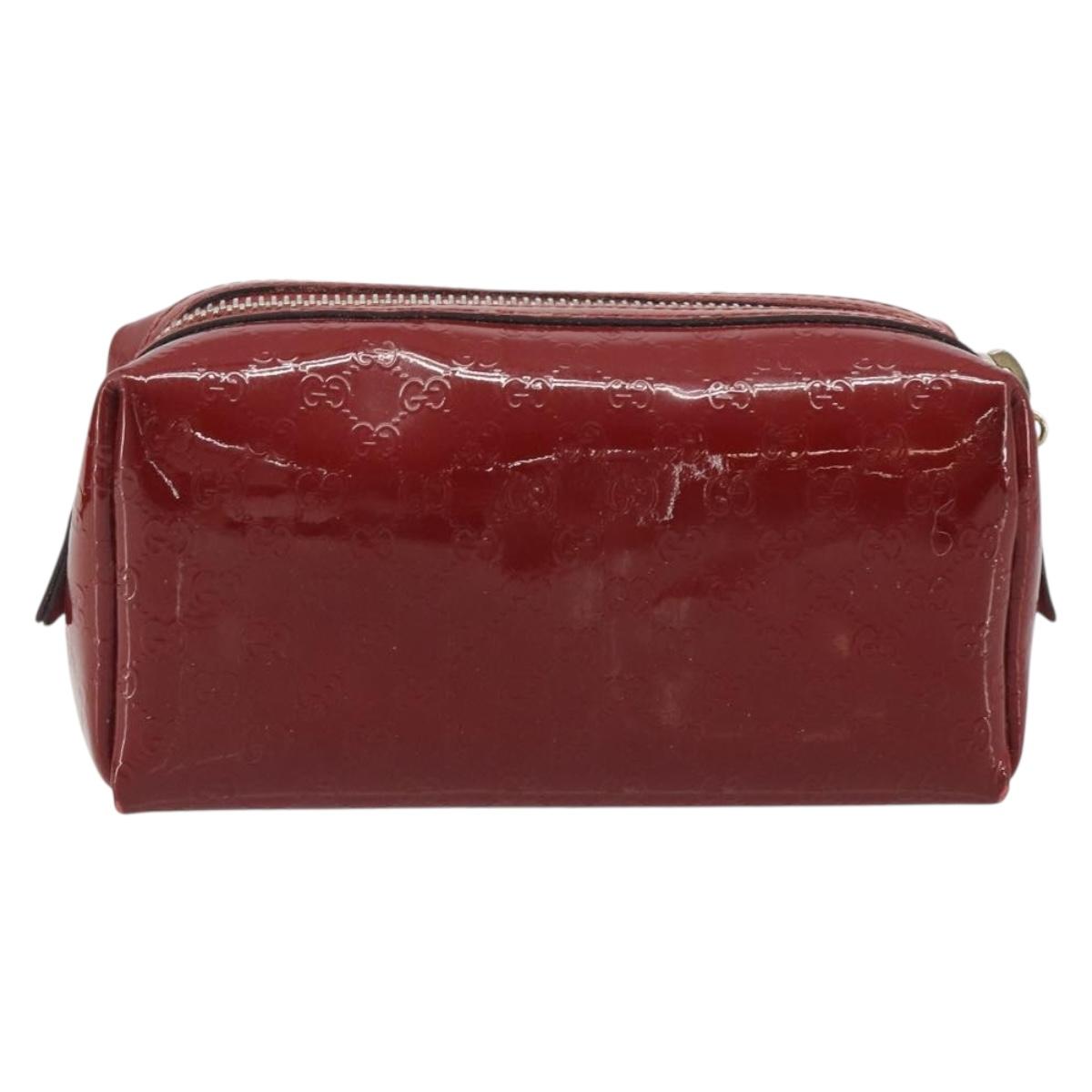 GUCCI Micro GG Supreme Pouch Patent leather Red Gold 153228 Auth mr2555