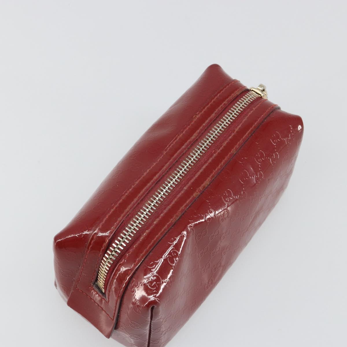 GUCCI Micro GG Supreme Pouch Patent leather Red Gold 153228 Auth mr2555
