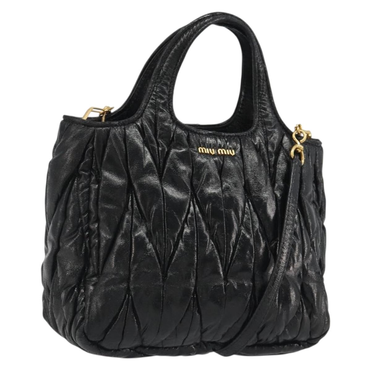Miu Miu Hand Bag Leather 2way Black Gold Auth mr2556