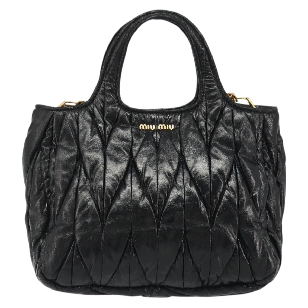 Miu Miu Hand Bag Leather 2way Black Gold Auth mr2556
