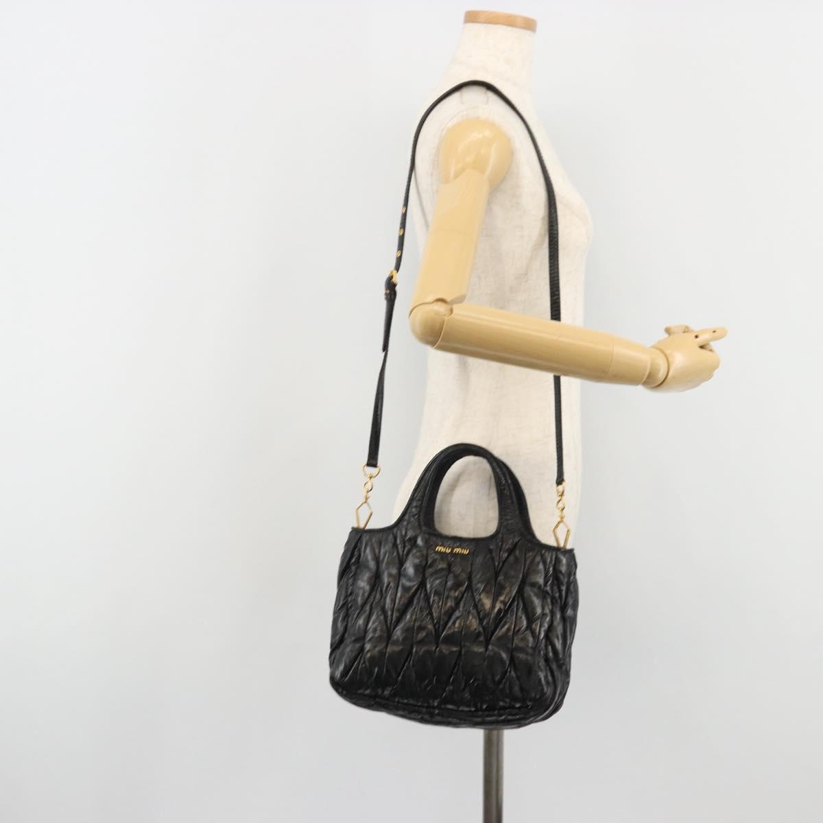 Miu Miu Hand Bag Leather 2way Black Gold Auth mr2556