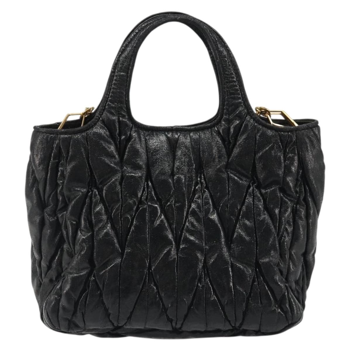Miu Miu Hand Bag Leather 2way Black Gold Auth mr2556