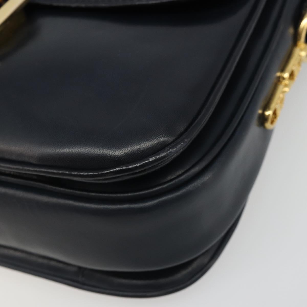 CELINE Shoulder Bag Leather Navy Gold Auth mr2557A