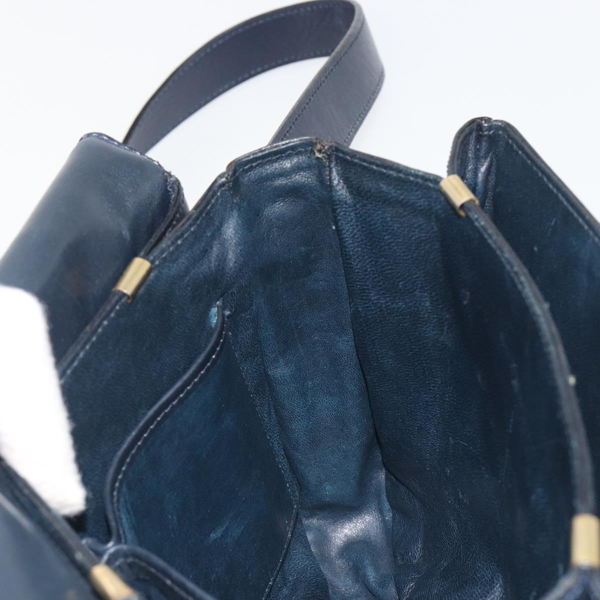 CELINE Shoulder Bag Leather Navy Gold Auth mr2557A