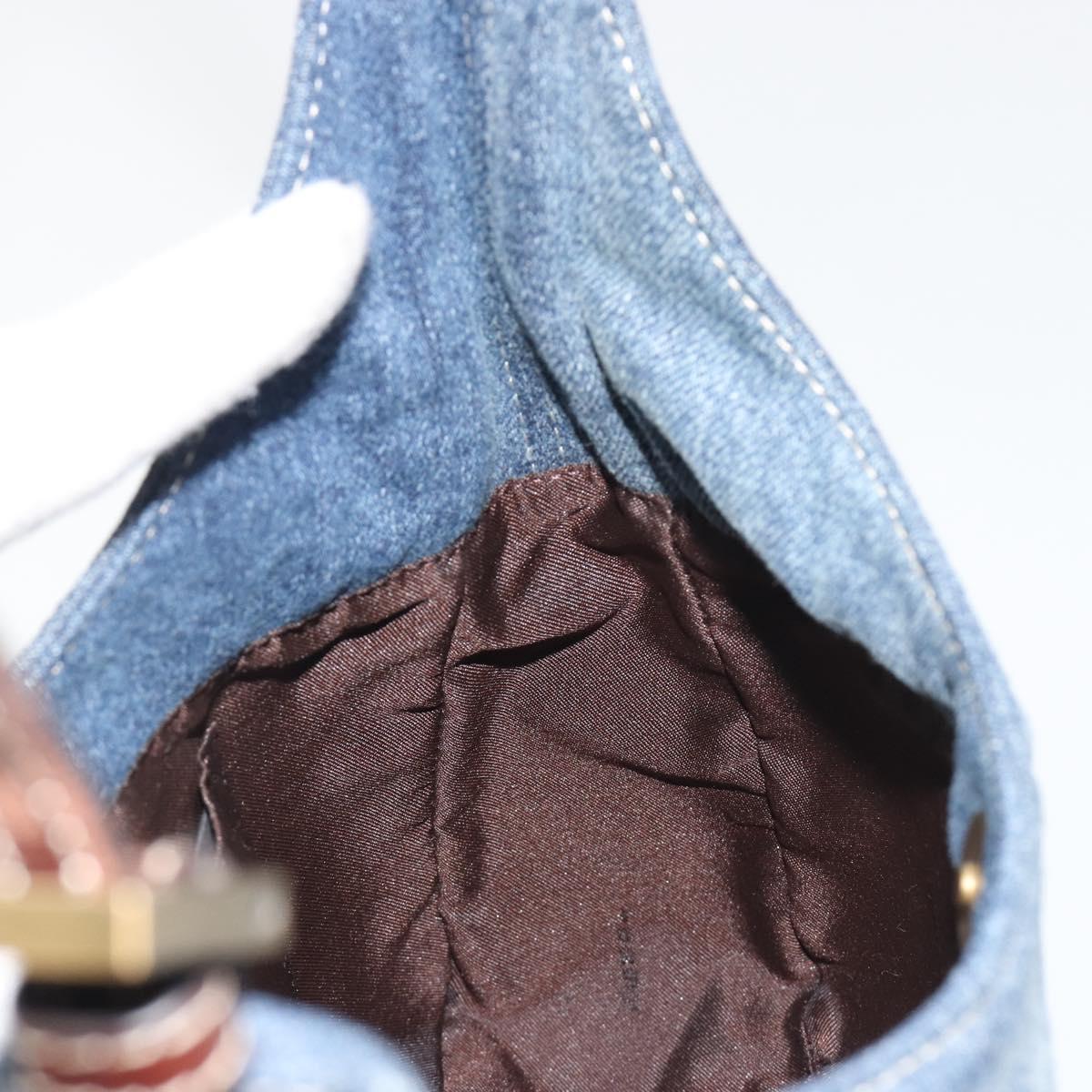 FENDI Shoulder Bag Denim Blue Gold Auth mr2559A