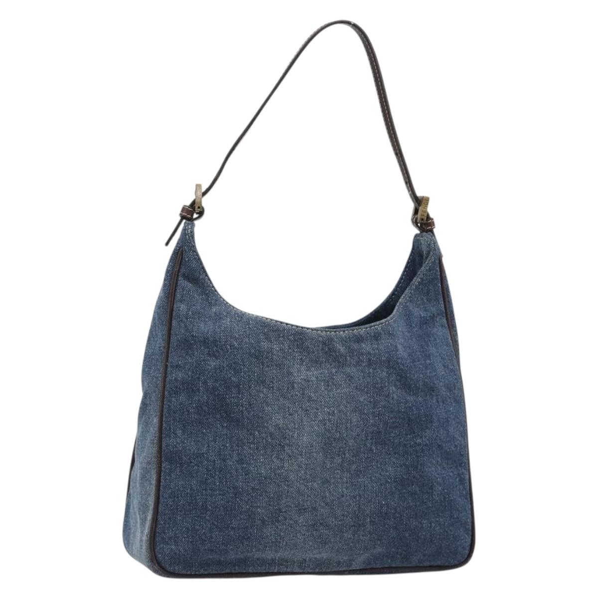 FENDI Shoulder Bag Denim Blue Gold Auth mr2559A