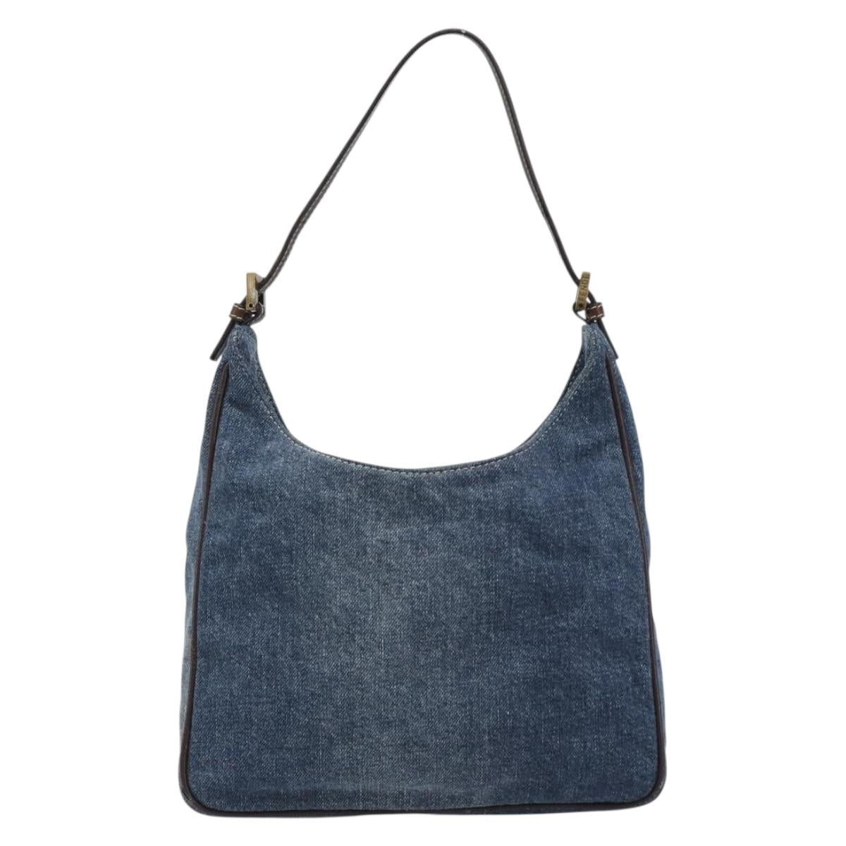 FENDI Shoulder Bag Denim Blue Gold Auth mr2559A