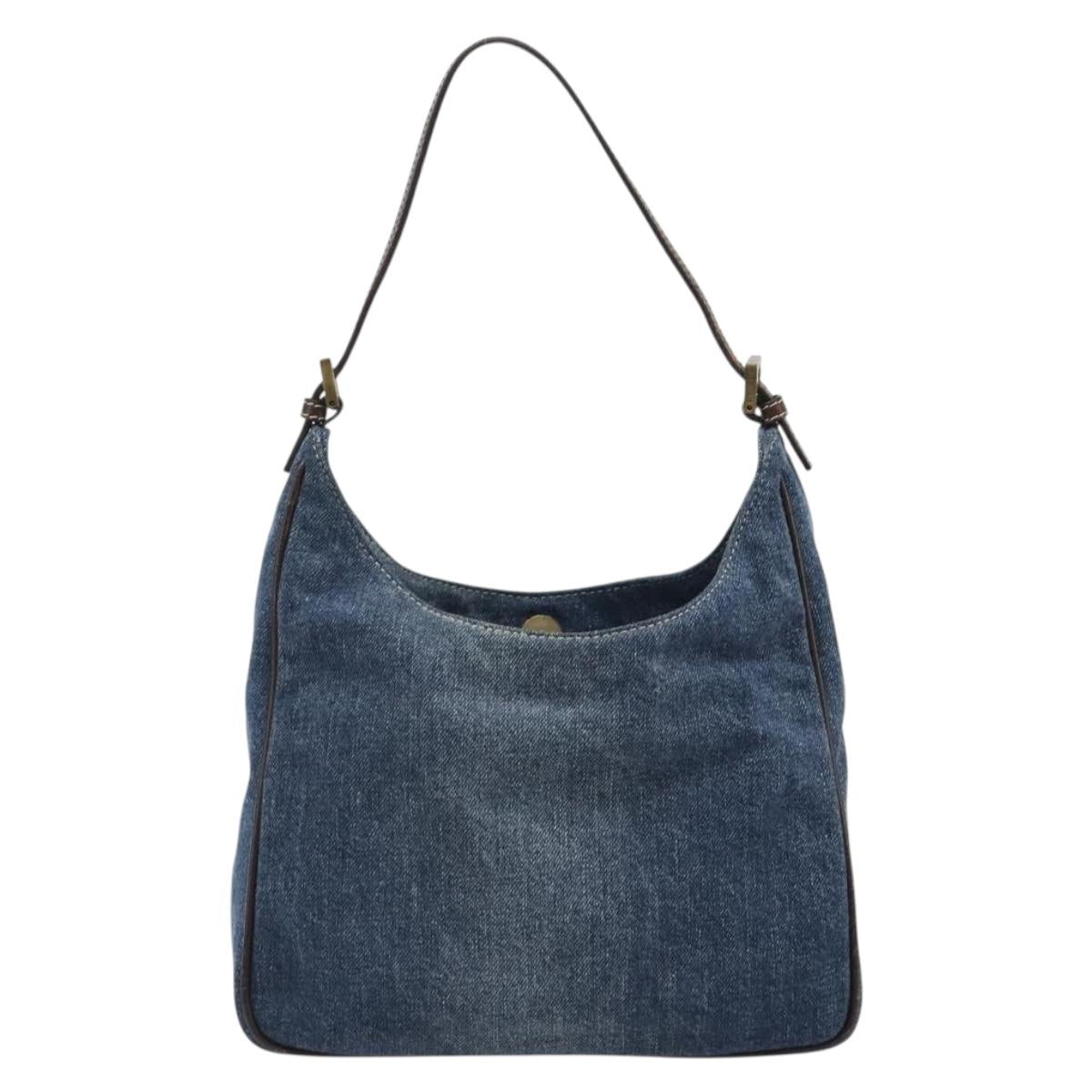FENDI Shoulder Bag Denim Blue Gold Auth mr2559A