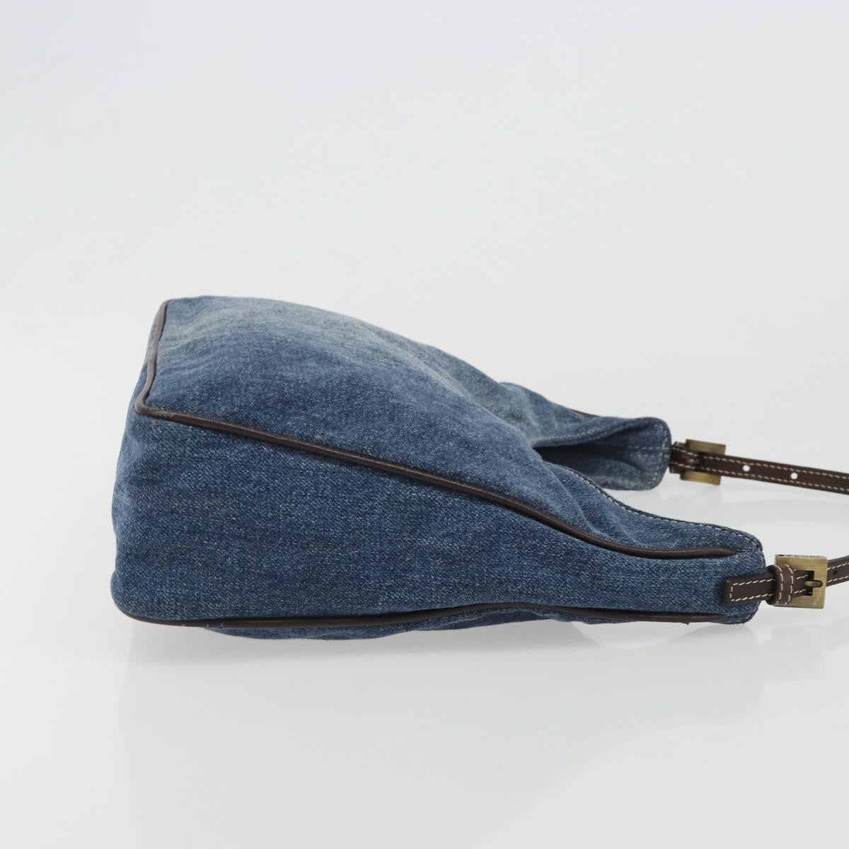 FENDI Shoulder Bag Denim Blue Gold Auth mr2559A