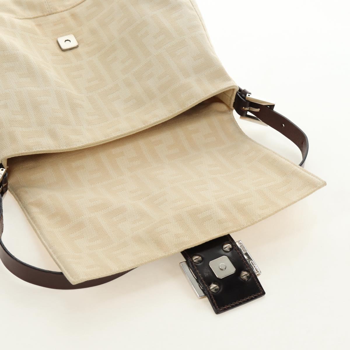 FENDI Zucca Canvas Mamma Baguette Shoulder Bag Beige Silver Auth mr2561M