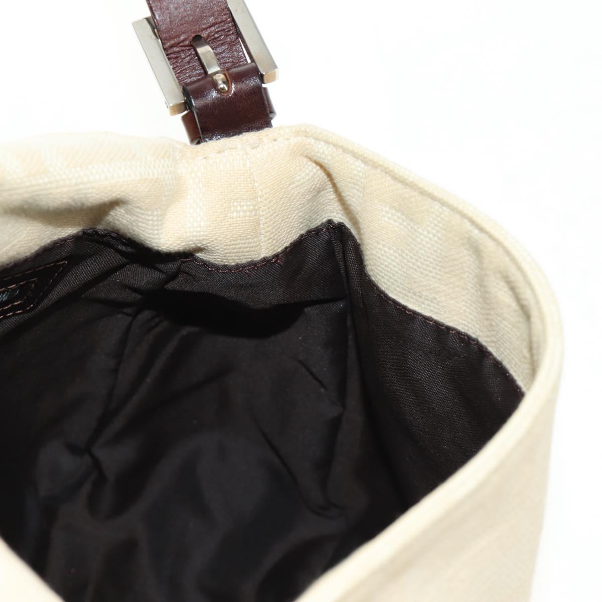 FENDI Zucca Canvas Mamma Baguette Shoulder Bag Beige Silver Auth mr2561M