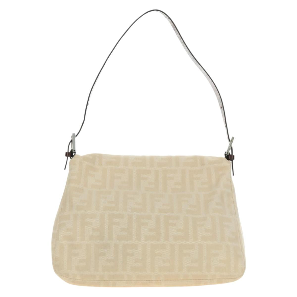 FENDI Zucca Canvas Mamma Baguette Shoulder Bag Beige Silver Auth mr2561M