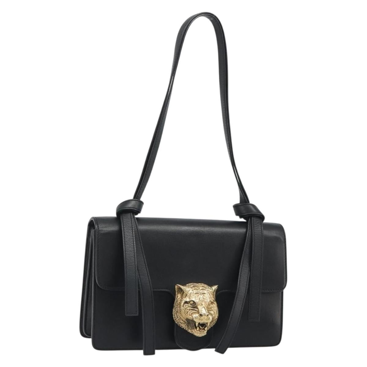 GUCCI Shoulder Bag Leather Black Gold 412007 Auth mr2562V