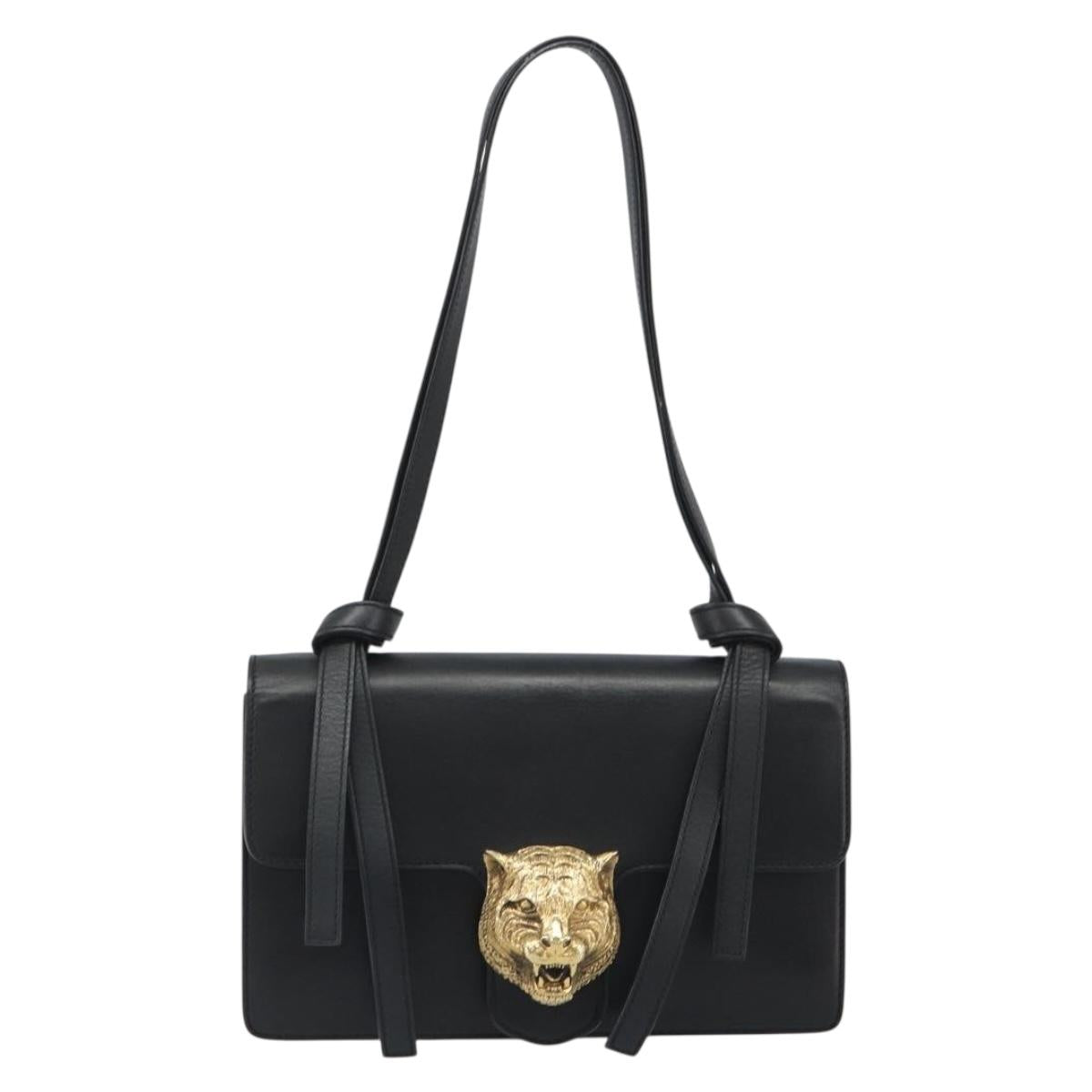 GUCCI Shoulder Bag Leather Black Gold 412007 Auth mr2562V