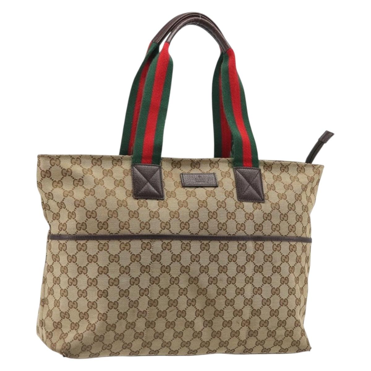 GUCCI GG Canvas Web Sherry Line Tote Bag Beige 155524 Auth mr2564A