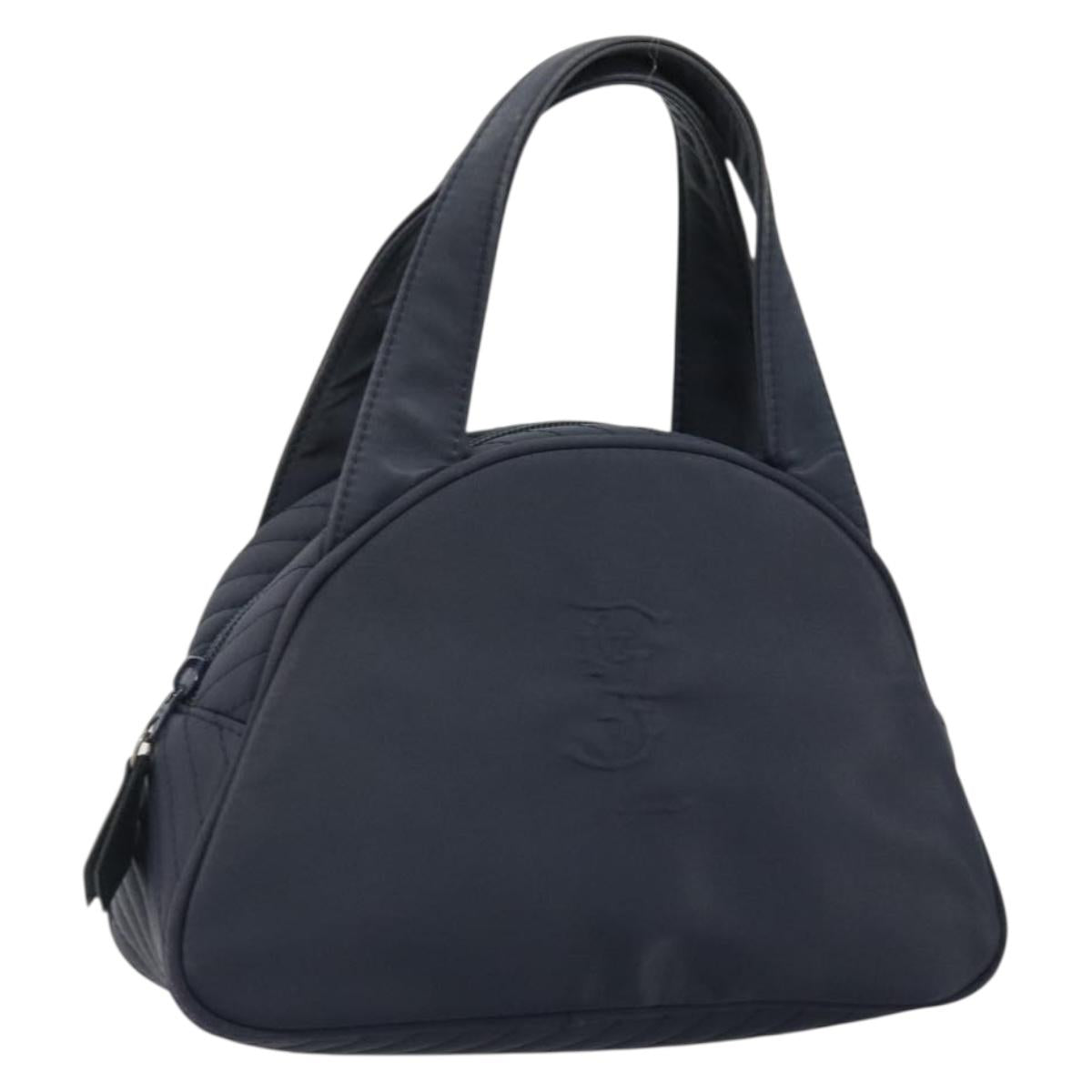 SAINT LAURENT Hand Bag Nylon Navy Silver Auth mr2565