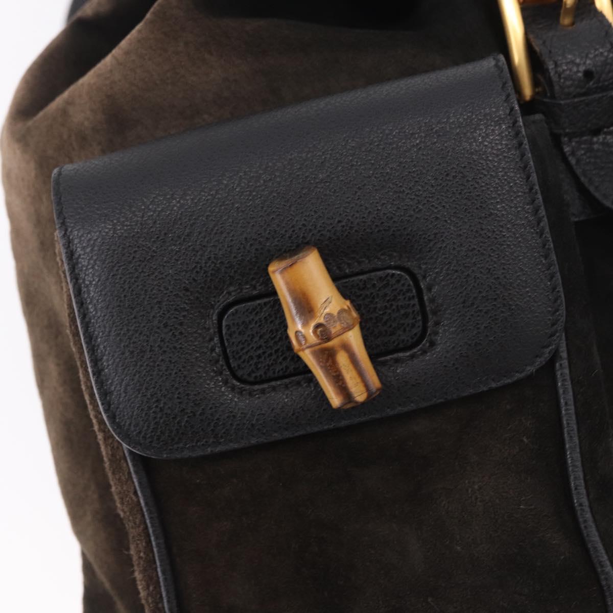 GUCCI Bamboo Backpack Suede Navy Gold 003 2058 0016 Auth mr2566