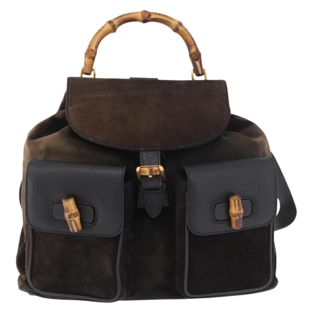GUCCI Bamboo Backpack Suede Navy Gold 003 2058 0016 Auth mr2566