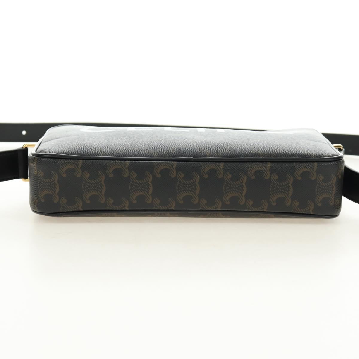 CELINE Triomphe Medium Messenger Bag Shoulder Bag PVC Black Gold Auth mr2571SAM