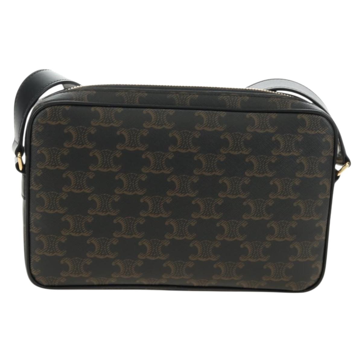 CELINE Triomphe Medium Messenger Bag Shoulder Bag PVC Black Gold Auth mr2571SAM