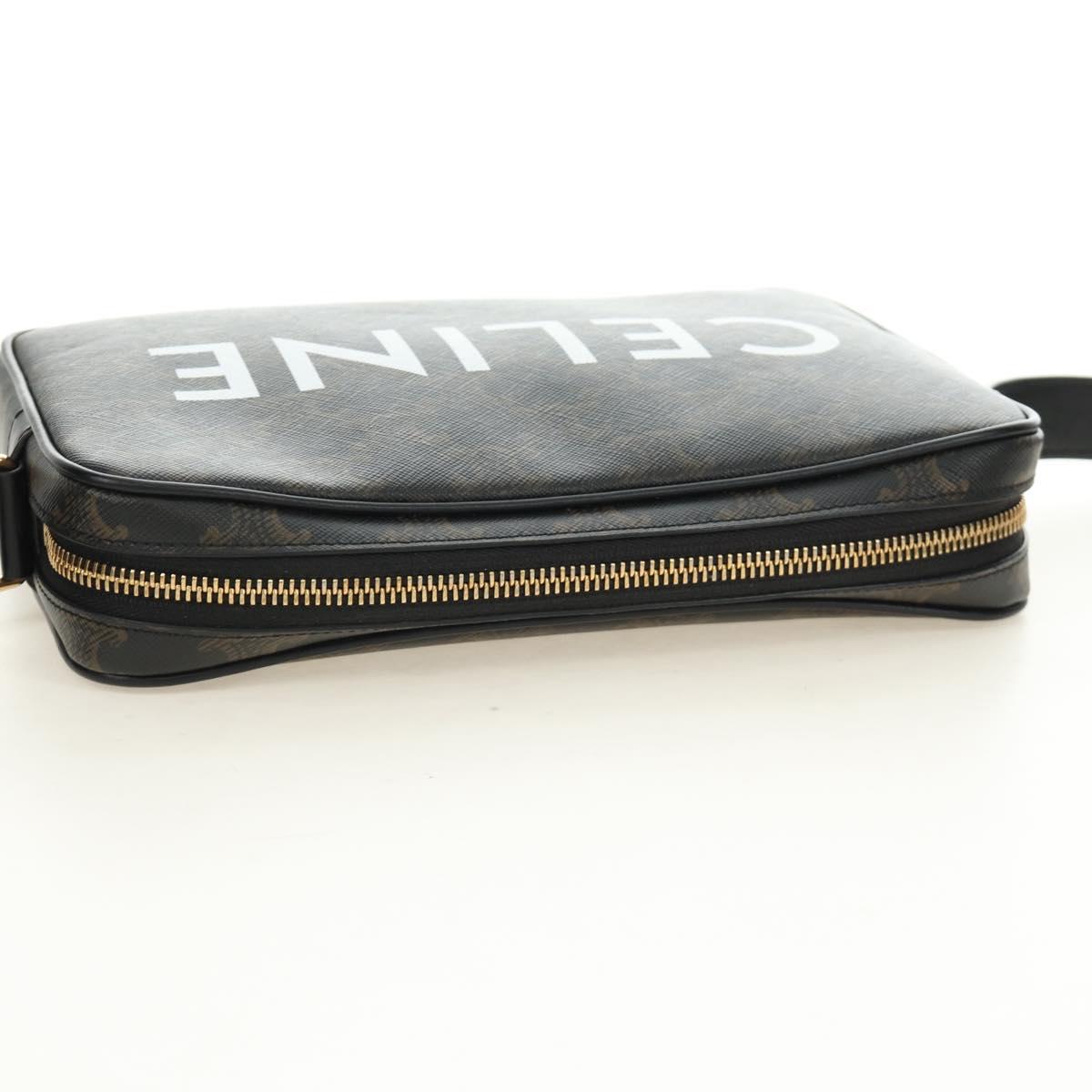 CELINE Triomphe Medium Messenger Bag Shoulder Bag PVC Black Gold Auth mr2571SAM