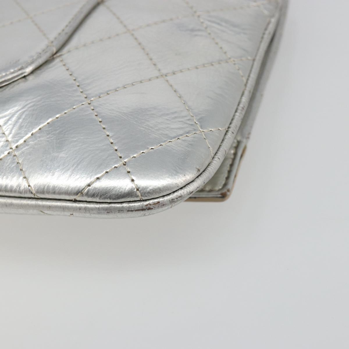 CHANEL Matelasse Clutch Bag Leather Silver CC Auth mr2573V