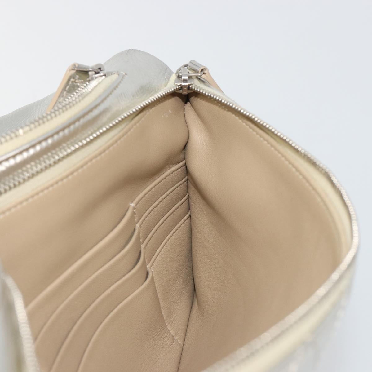 CHANEL Matelasse Clutch Bag Leather Silver CC Auth mr2573V