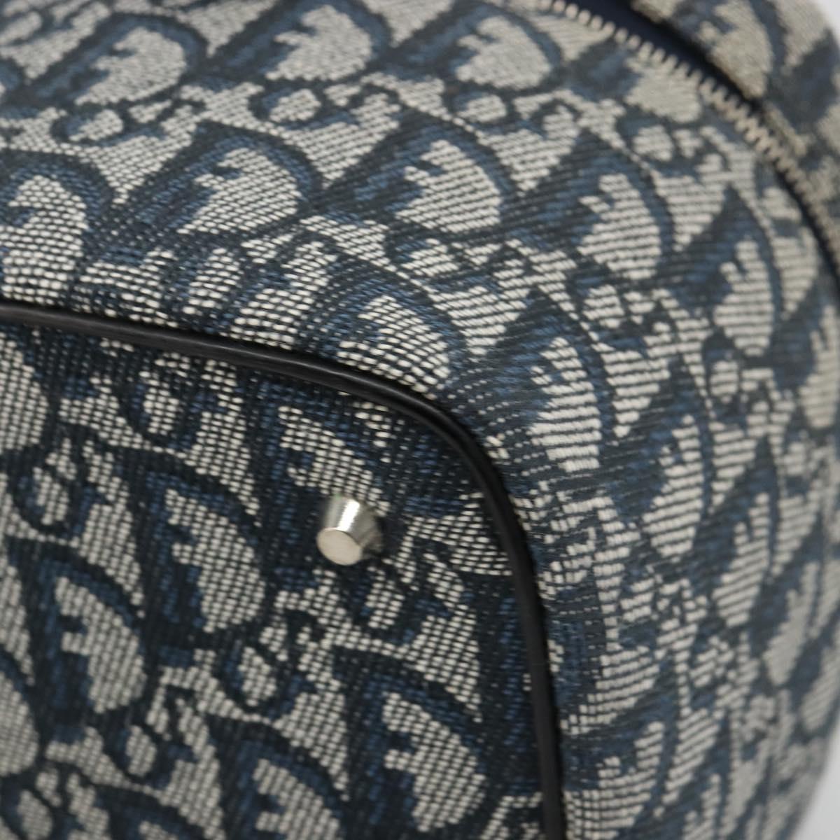 Christian Dior Trotter Canvas Vanity Hand Bag Navy Silver Auth mr2574V