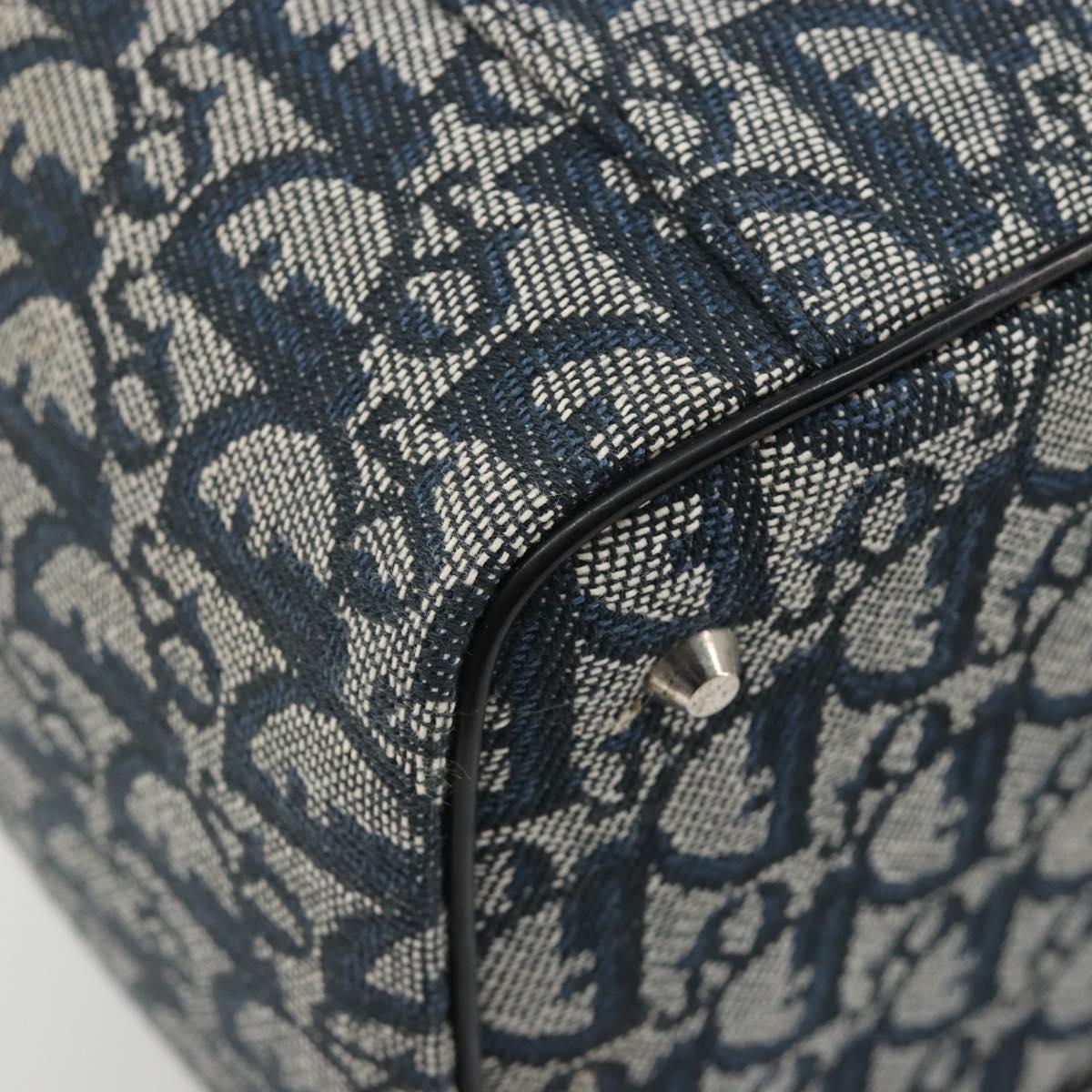 Christian Dior Trotter Canvas Vanity Hand Bag Navy Silver Auth mr2574V