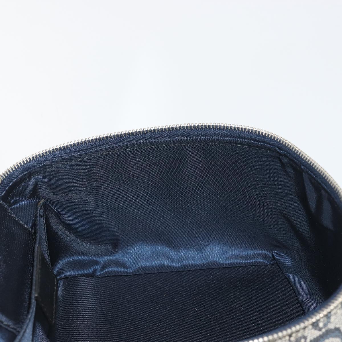 Christian Dior Trotter Canvas Vanity Hand Bag Navy Silver Auth mr2574V
