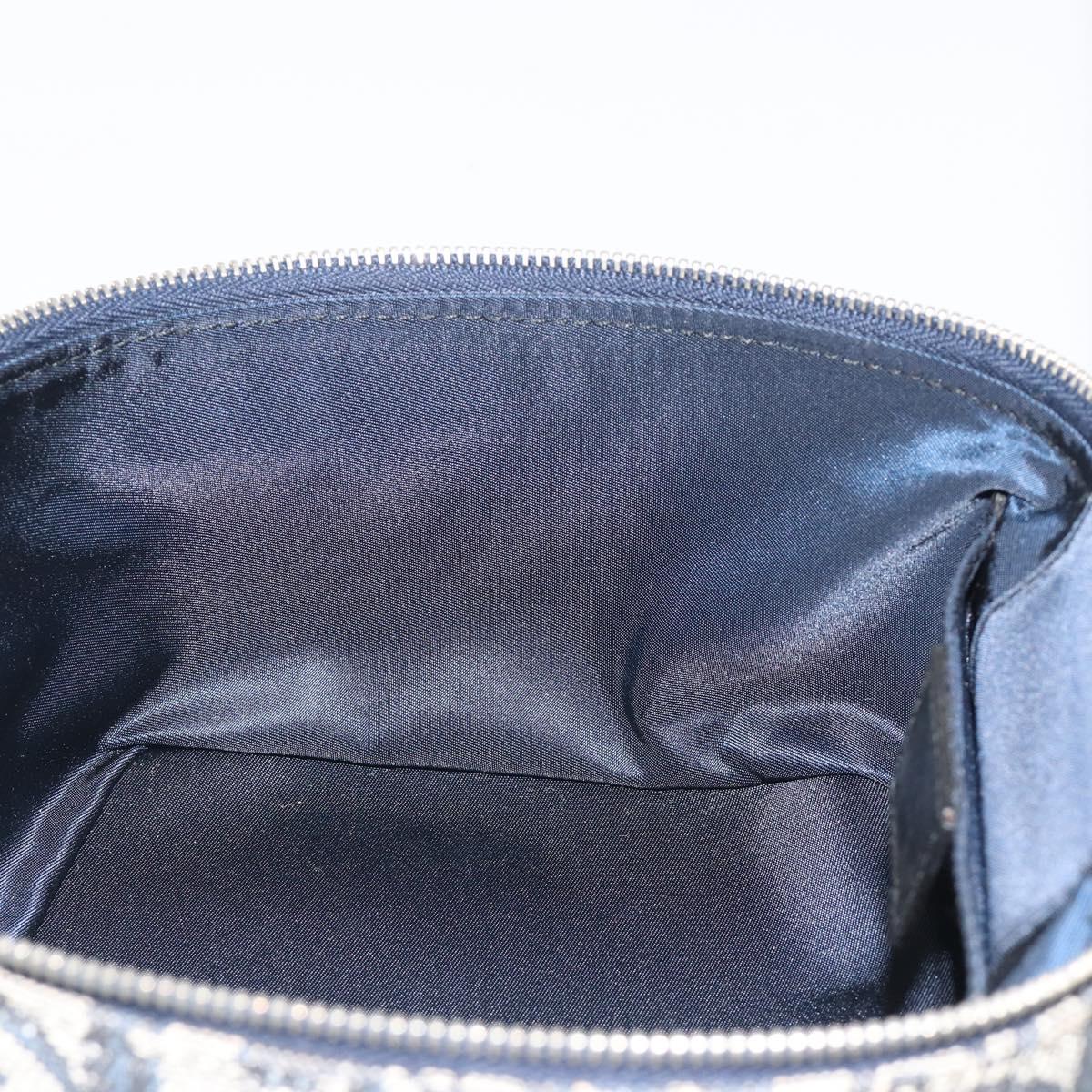 Christian Dior Trotter Canvas Vanity Hand Bag Navy Silver Auth mr2574V