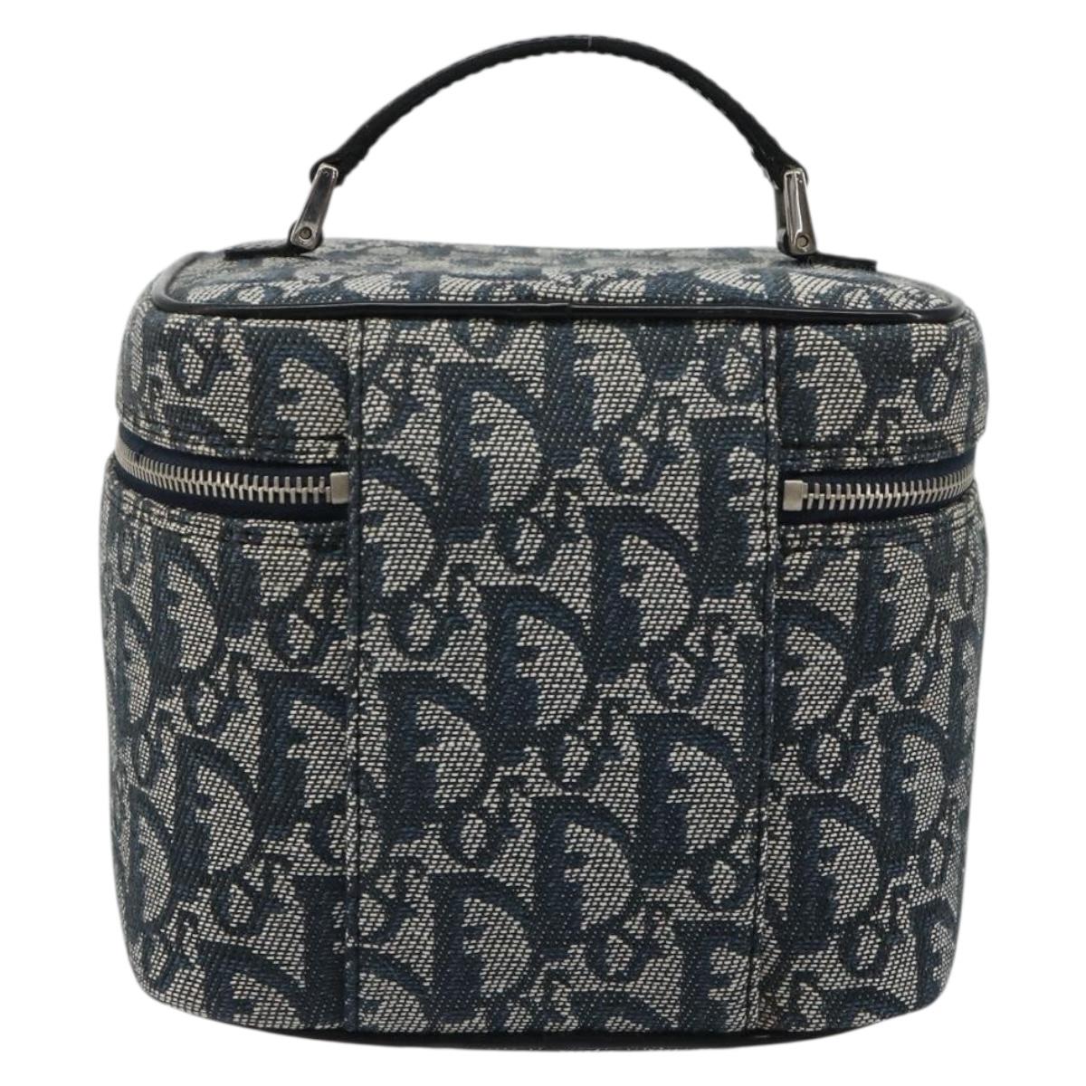 Christian Dior Trotter Canvas Vanity Hand Bag Navy Silver Auth mr2574V