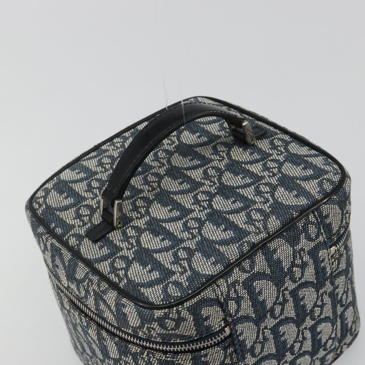 Christian Dior Trotter Canvas Vanity Hand Bag Navy Silver Auth mr2574V