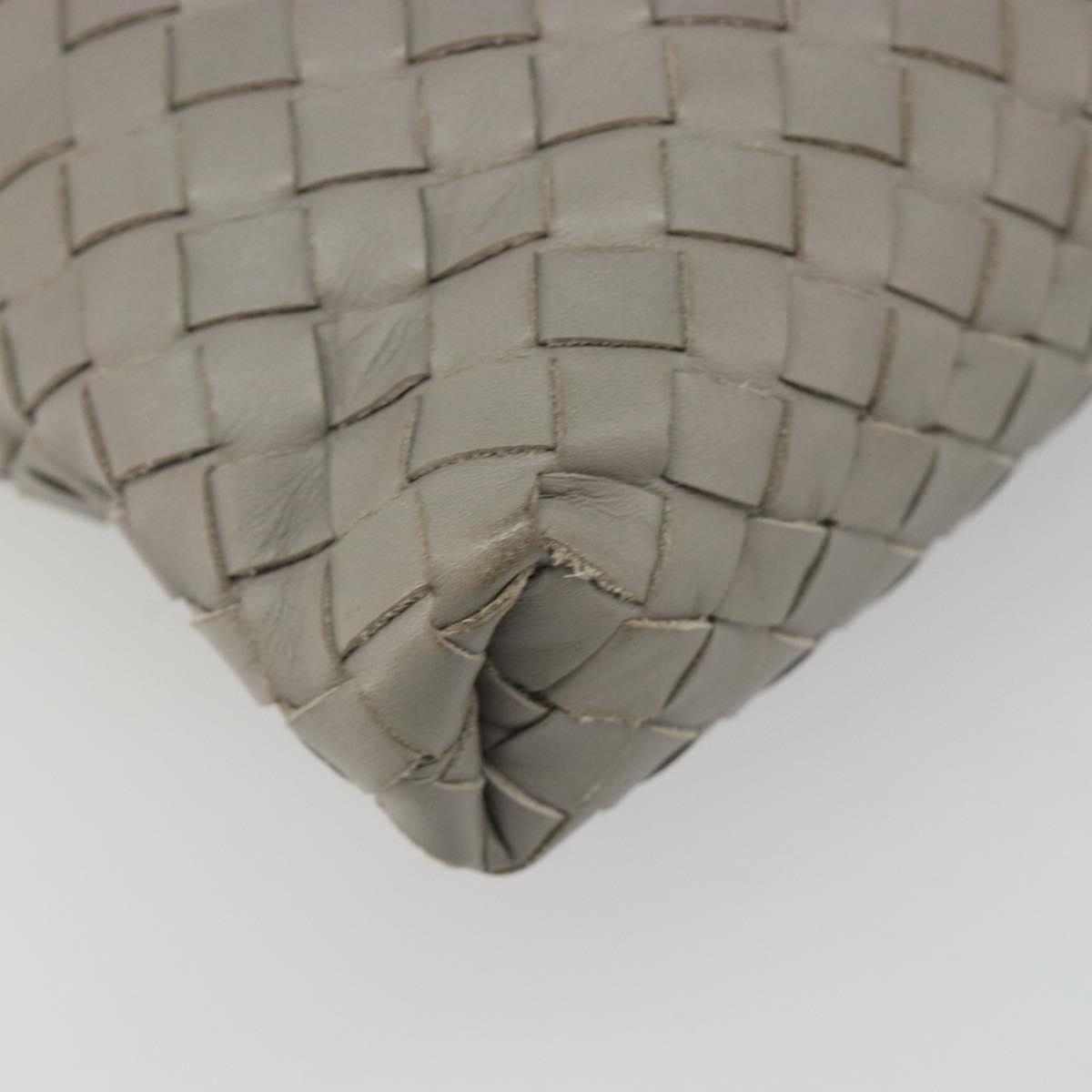 BOTTEGA VENETA INTRECCIATO Shoulder Bag Leather Gray Silver Auth mr2576A