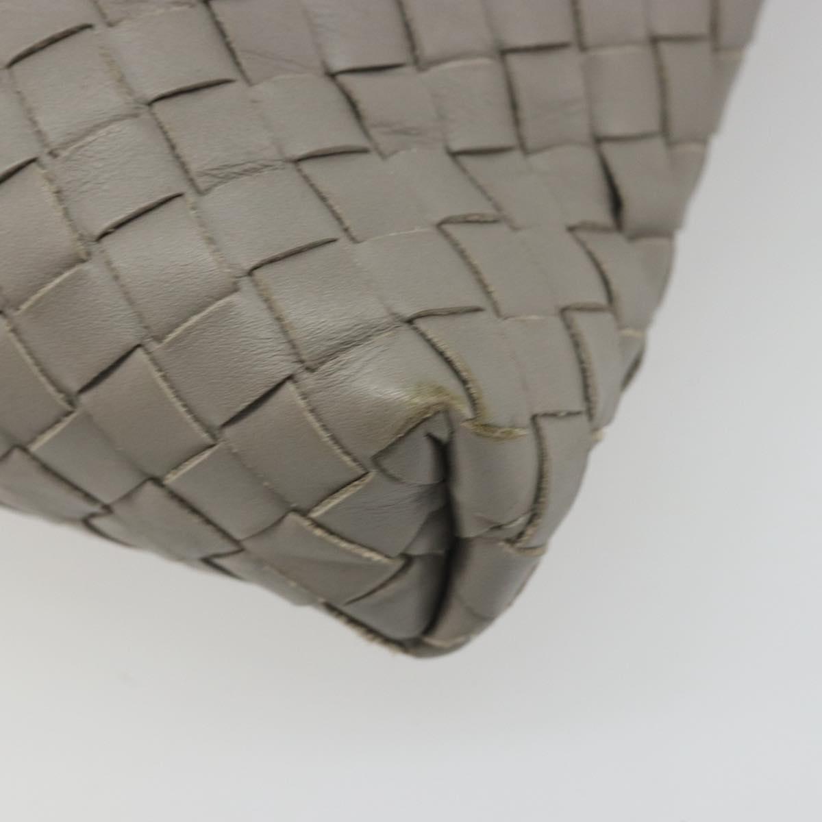 BOTTEGA VENETA INTRECCIATO Shoulder Bag Leather Gray Silver Auth mr2576A