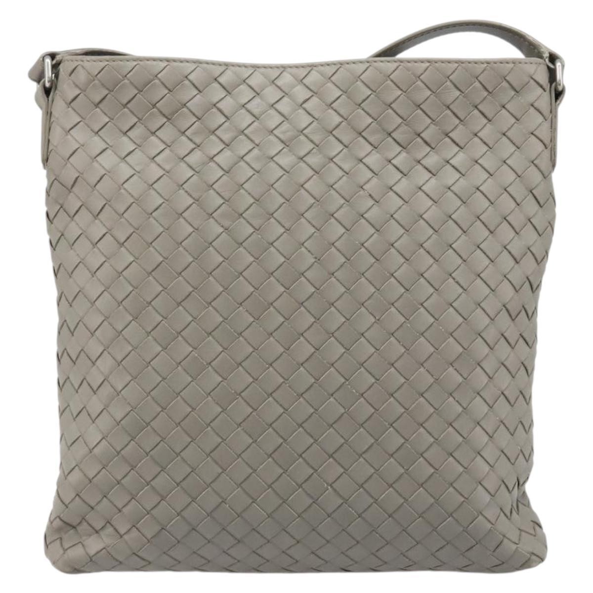 BOTTEGA VENETA INTRECCIATO Shoulder Bag Leather Gray Silver Auth mr2576A